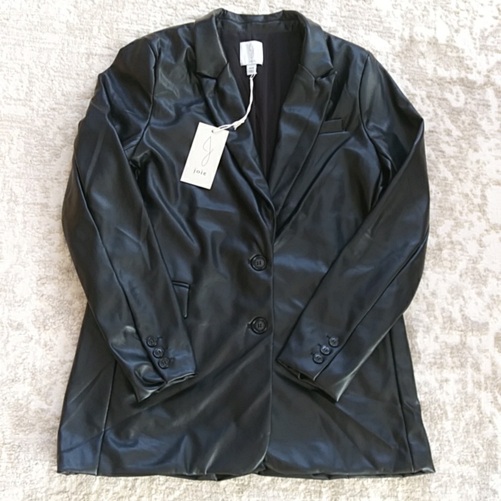 NEW Joie Faux Leather Lined Two Button Black Jacket Medium - Picture 9 of 14